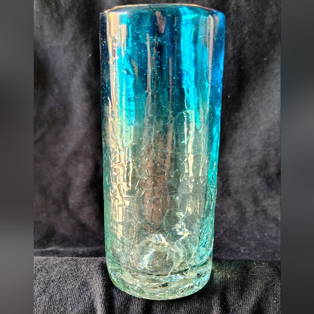 Hand-blown Blue Crackle Tall Shot Glasses